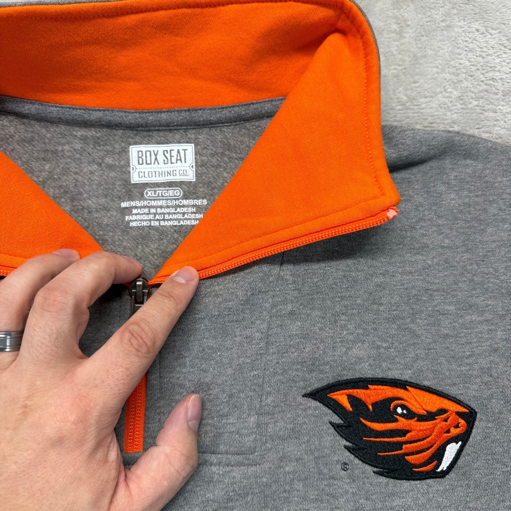 Oregon State BeaversShirt Men's XL Box Seat Pullover Grey Orange 1/4 Zip Mock - Picture 2 of 8